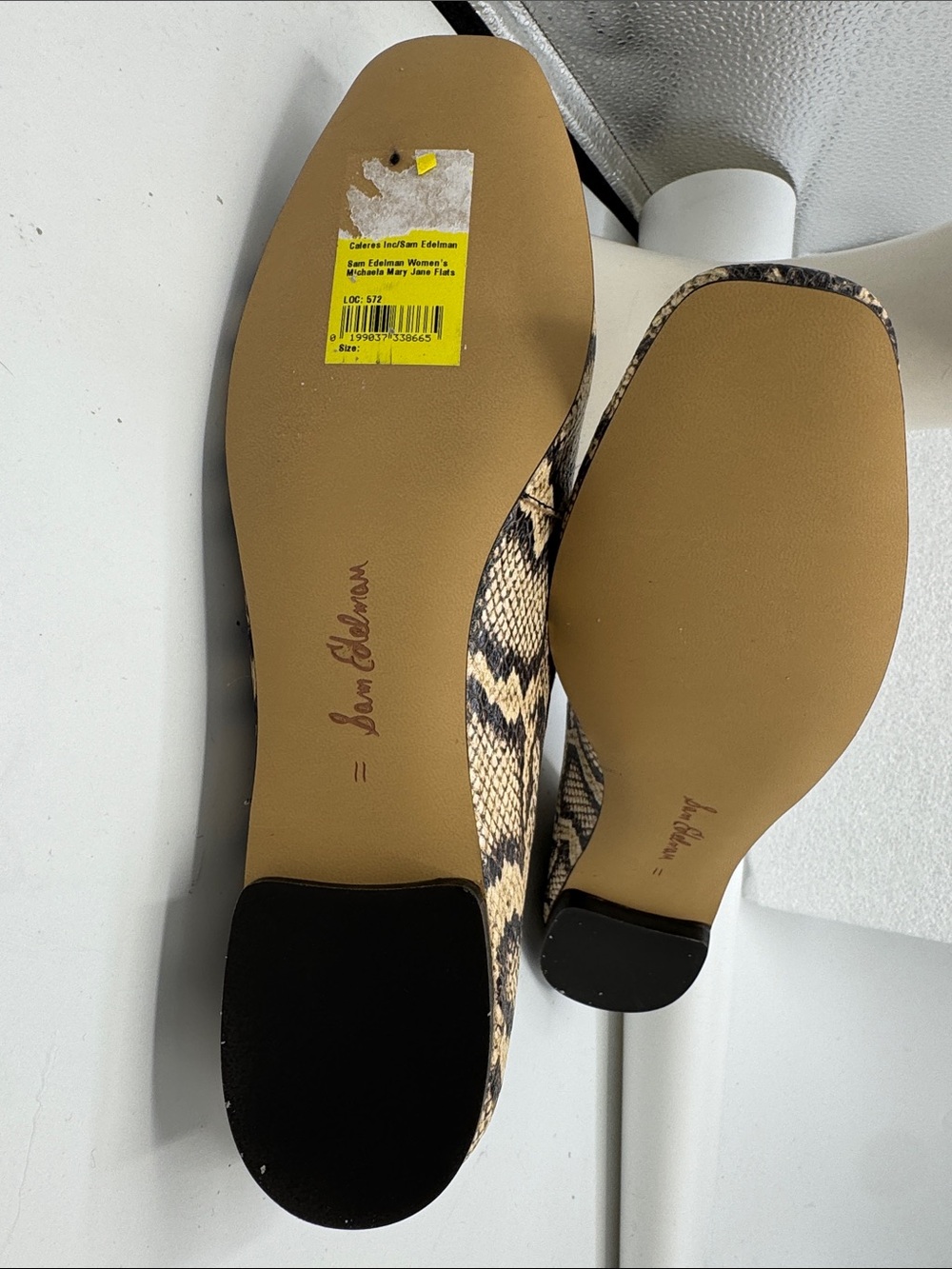 Sam Edelman women Snake-Print Mary Jane Flats Beige/Black size 11 - Picture 4 of 4